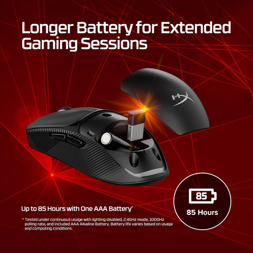 HyperX Pulsefire Fuse Wireless – Lightweight Ambidextrous Gaming Mouse, Dual Wireless (2.4 GHz & Bluetooth), 12 000 DPI, 85-Hour Battery Life