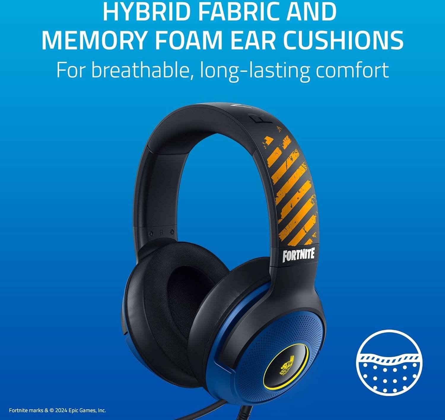 Razer Kraken V3 X Wired USB Gaming Headset - Fortnite Edition, 40mm TriForce Drivers, Chroma RGB Lighting, HyperClear Cardioid Mic, 7.1 Surround Sound, 285g Lightweight, Blue