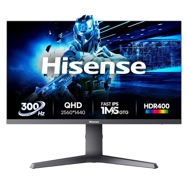 شاشة الألعاب Hisense 27G6Q مقاس 27 بوصة بدقة QHD ولوحة IPS سريعة، 2560×1440، بتردد 300Hz، وزمن استجابة 1ms GTG، ومعيار VESA DisplayHDR 400، وتقنية AMD FreeSync Premium، وتغطية 90% من DCI-P3، قابلة لتعديل الارتفاع والدوران والإمالة المحورية