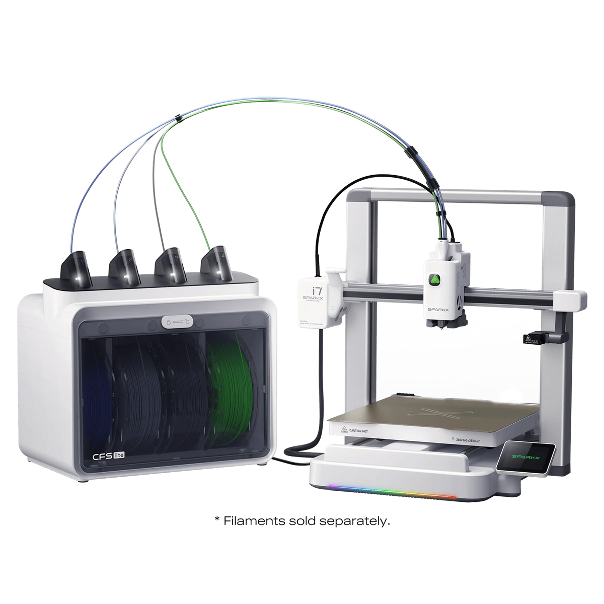 Creality SPARKX i7 Combo 3D Printer – High-Speed Multi-Color FDM – 260 × 260 × 255mm – 500mm/s Printing Speed – 300°C Nozzle – CFS Lite 4-Color System – Auto Bed Leveling – AI Camera – Wi-Fi Connectivity
