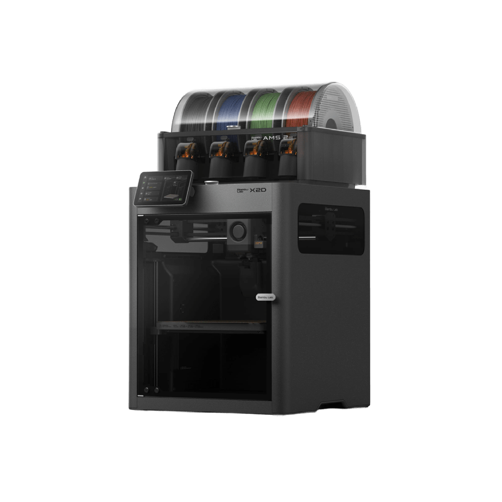 Bambu Lab X2D Combo 3D Printer with AMS – Dual-Nozzle Extrusion, 256 × 256 × 260 mm Build Volume, 300°C Hotend, 65°C Active Heated Chamber, AI Monitoring, Multi-Color & Multi-Material Printing