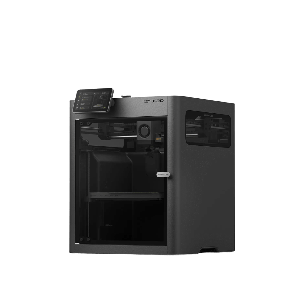 Bambu Lab X2D 3D Printer – Dual-Nozzle Extrusion System, 256 × 256 × 260 mm Build Volume, 300°C Hotend, 65°C Active Heated Chamber, Dynamic Flow Calibration, AI Monitoring