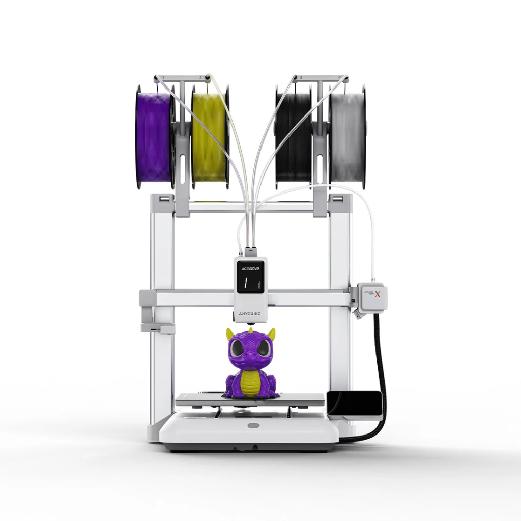 طابعة Anycubic Kobra X ثلاثية الأبعاد، حجم بناء 260×260×260mm، طباعة عالية السرعة تصل إلى 600mm/s، نظام ACE Gen 2 رباعي الألوان، فوهة من الفولاذ المقسّى بدرجة حرارة 300°C، تسوية تلقائية LeviQ 3.0، كاميرا ذكاء اصطناعي بدقة 720p، Wi-Fi