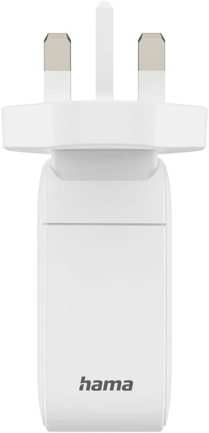 Hama UK GaN Fast Charger , 100W Power Delivery , 2x USB-C + 1x USB-A , Qualcomm Quick Charge 3.0 , Type G UK Plug , White
