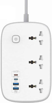 LDNIO SC6 Smart Power Strip 45W with 3 Universal Outlets & 4 USB Ports (USB-C PD) | 3250W Extension Socket, 2M Cable, Fast Charging, Multi-Protection, White