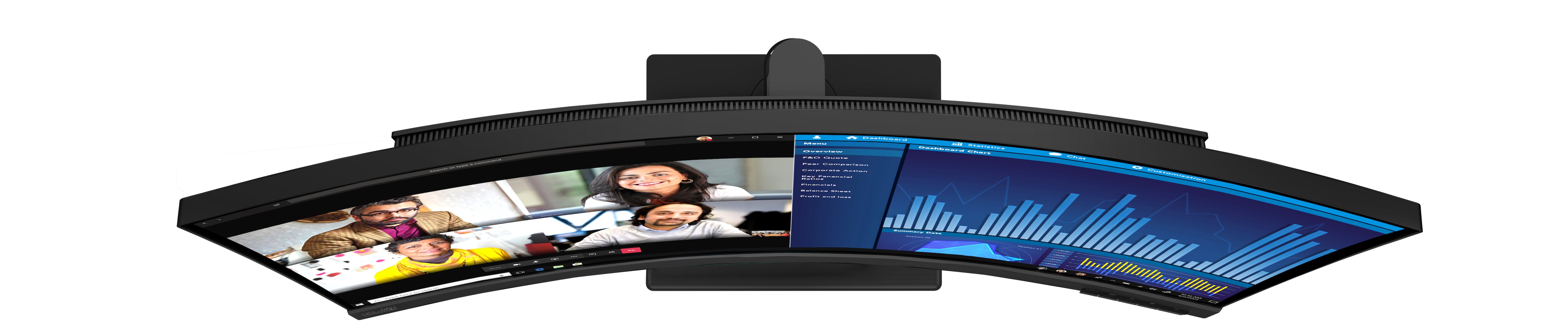 شاشة Lenovo ThinkVision P34w‑20 منحنية مقاس 34.1 بوصة بدقة WQHD IPS ودقة 3440×1440، و99% من ألوان sRGB، ومنفذ USB-C 100 وات PD، وKVM، وHDR10، وزمن استجابة 4 مللي ثانية، وتردد 60 هرتز
