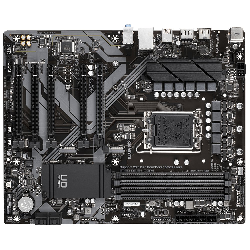 GIGABYTE B760 DS3H DDR4 ATX Motherboard – Intel LGA1700, DDR4, PCIe 4.0, Dual M.2, USB 3.2 Gen 2x2, GbE LAN, EZ-Latch, Smart Fan 6