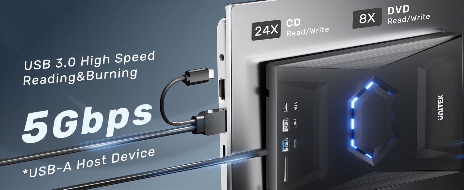 Unitek 5-in-1 External Optical Drive with USB Hub