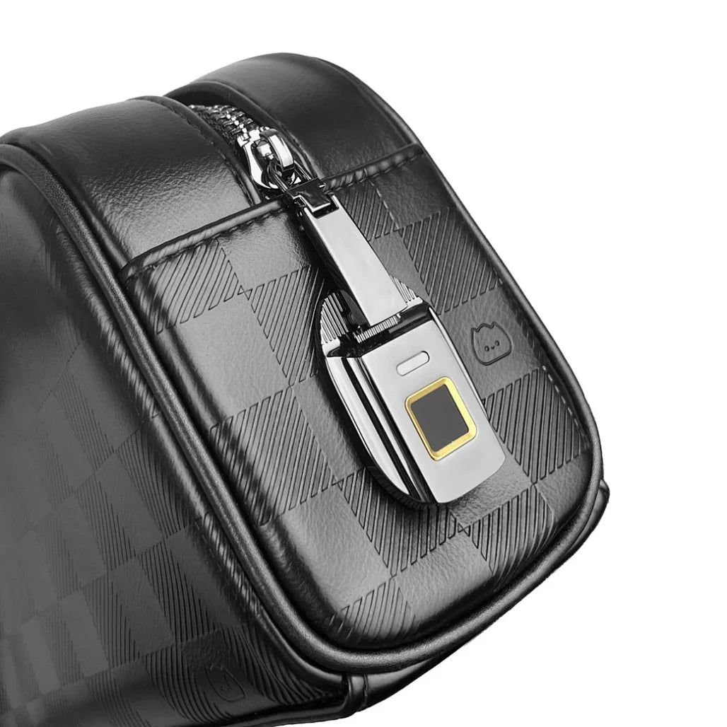 WiWU Phantom Fingerprint Lock Pouch, High-Precision Biometric Lock, PU Leather Travel Organizer Bag, Scratch-Resistant Lining, 28 × 12.5 × 9 cm