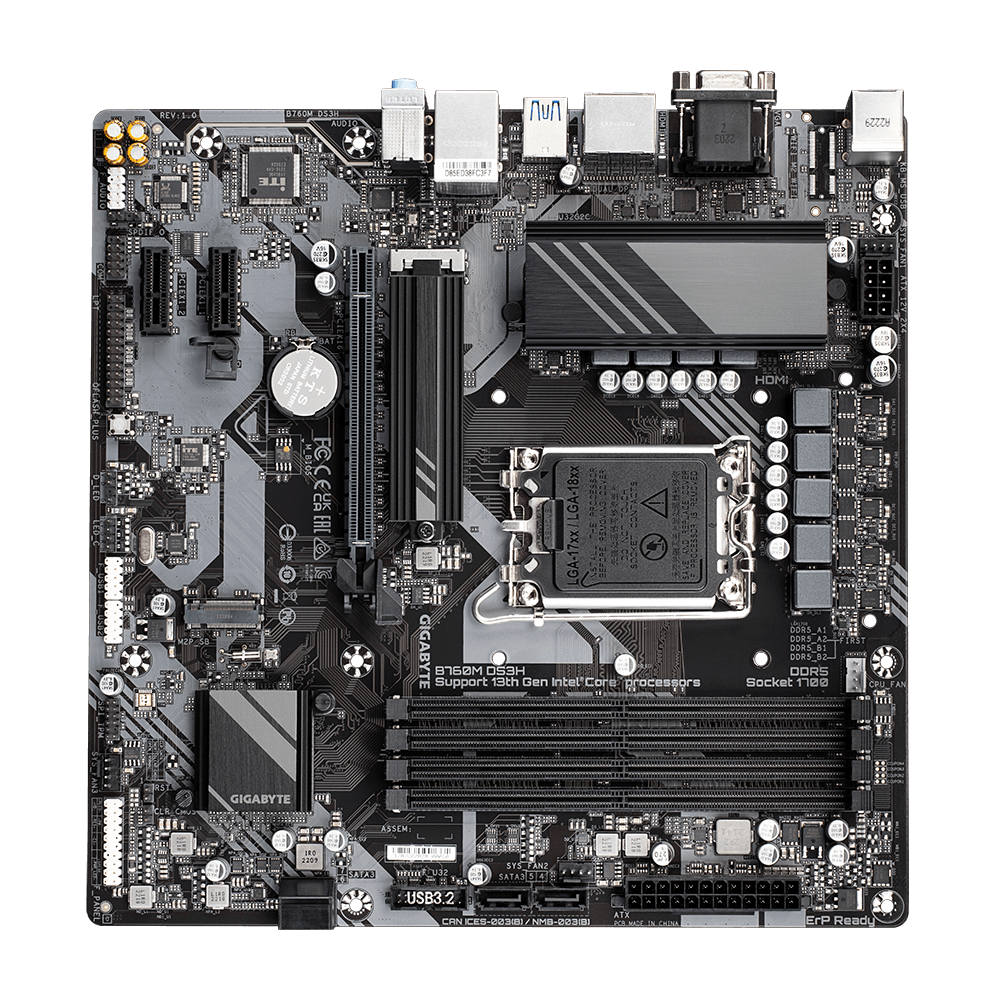 GIGABYTE B760M DS3H mATX Motherboard – Intel LGA1700, DDR5, PCIe 4.0, Dual M.2, USB-C, 2.5GbE LAN, EZ-Latch, Smart Fan 6