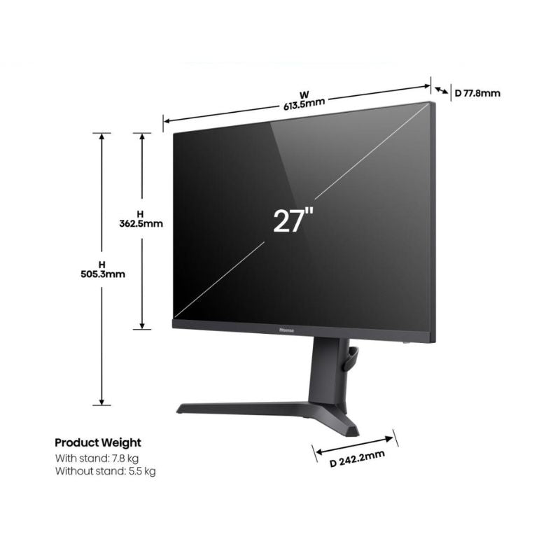 شاشة الألعاب Hisense 27G6Q مقاس 27 بوصة بدقة QHD ولوحة IPS سريعة، 2560×1440، بتردد 300Hz، وزمن استجابة 1ms GTG، ومعيار VESA DisplayHDR 400، وتقنية AMD FreeSync Premium، وتغطية 90% من DCI-P3، قابلة لتعديل الارتفاع والدوران والإمالة المحورية