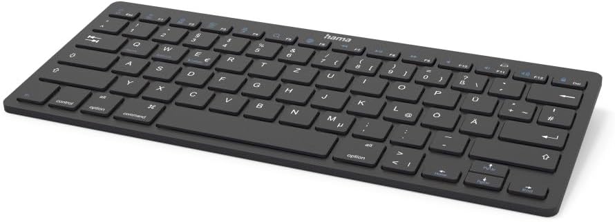 لوحة مفاتيح Hama KEY4ALL X510 بلوتوث، سوداء، مدمجة، تخطيط QWERTY أمريكي، 78 مفتاح، آلية مقصية، لأنظمة iOS وAndroid وWindows
