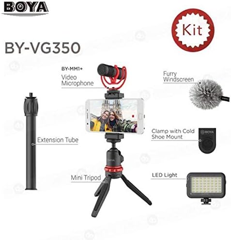 طقم تدوين فيديو للهواتف الذكية BOYA BY-VG330 مع حامل ثلاثي صغير، وميكروفون Shotgun، وإضاءة LED، وحامل هاتف - طقم فيديو شامل لليوتيوب، وTikTok، والبث المباشر