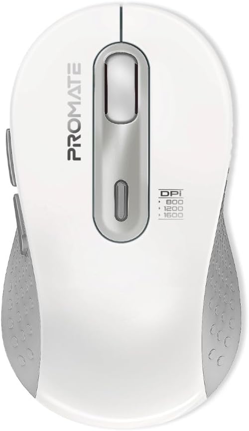 Promate Wireless Mouse, Ergonomic Ambidextrous Wireless Mice with Dual Mode Connectivity, Bluetooth v5.3, 2.4Ghz Transmission, Adjustable 1600DPI, 150H Working Time, Ken