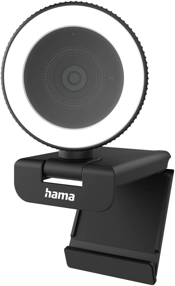 Hama C-850 Pro QHD 2K Webcam with LED Ring Light , Autofocus , Dual Microphones , Remote Control , Privacy Cover , USB Plug & Play for Streaming & Video Conferencing