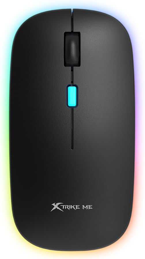 xtrike me GW-113 Wireless Dual Modes Mouse, Ergonomic Design, Adjustable DPI, Silent Clicks, Rechargeable Battery, Windows/Mac/Android Compatible, Lightweight, Black