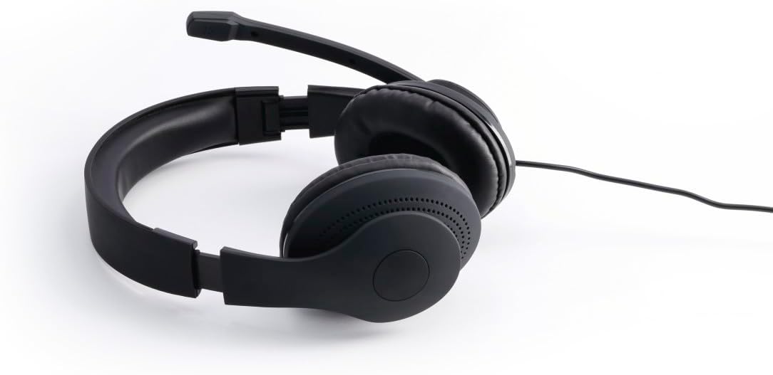 Hama HS-USB300 PC Office Headset , Stereo Sound , USB-A Connection , Adjustable Microphone , In-Line Volume Control & Mic Mute , Padded Headband & Earpads – Black