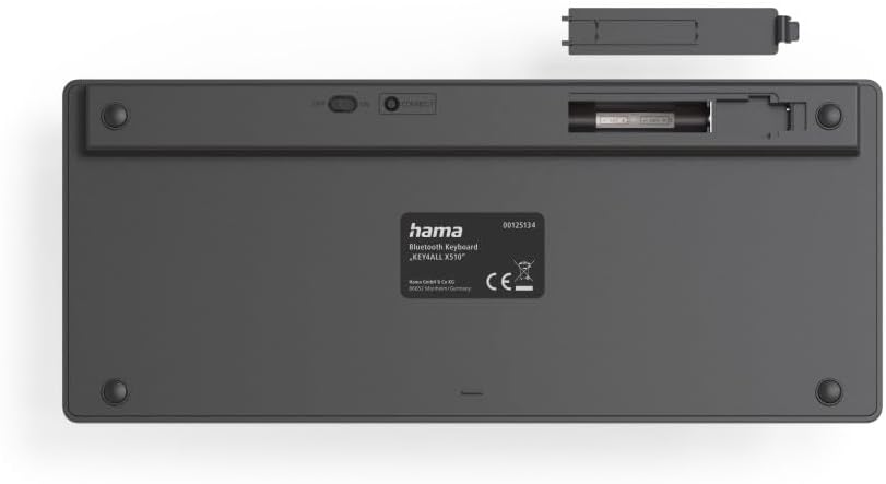 لوحة مفاتيح Hama KEY4ALL X510 بلوتوث، سوداء، مدمجة، تخطيط QWERTY أمريكي، 78 مفتاح، آلية مقصية، لأنظمة iOS وAndroid وWindows