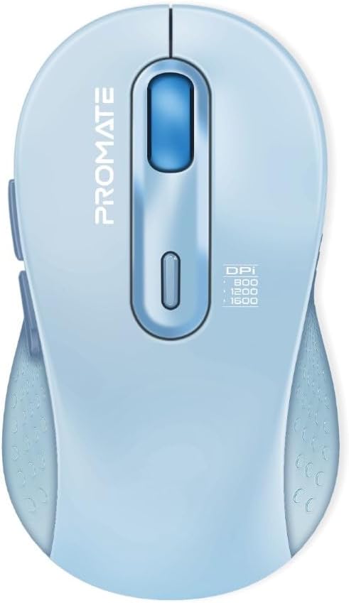 Promate Wireless Mouse, Ergonomic Ambidextrous Wireless Mice with Dual Mode Connectivity, Bluetooth v5.3, 2.4Ghz Transmission, Adjustable 1600DPI, 150H Working Time, Ken