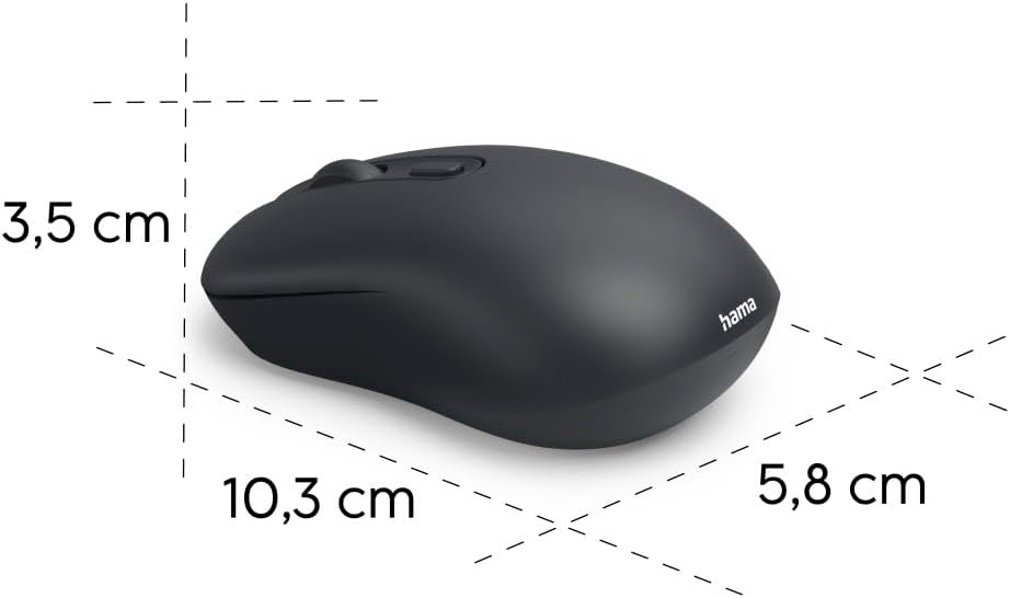 Hama WM-200 Silent Wireless Mouse, 4-Button Optical Mouse, 1000 DPI, 2.4GHz USB Receiver, Ergonomic Ambidextrous Design, Compatible with PC, Laptop, Windows & Mac - Black