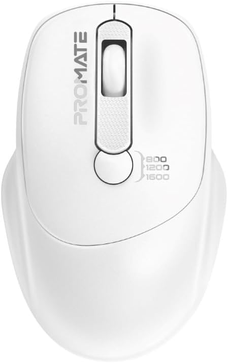 Promate Wireless Mouse, EZGrip Ergonomic Ambidextrous 2.4GHz Mice, Adjustable 1600DPI, 6 million Keystrokes, Nano USB Receiver, 10m Range, 120-hour Working Time for Laptops, PC