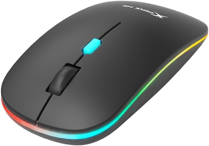 xtrike me GW-113 Wireless Dual Modes Mouse, Ergonomic Design, Adjustable DPI, Silent Clicks, Rechargeable Battery, Windows/Mac/Android Compatible, Lightweight, Black