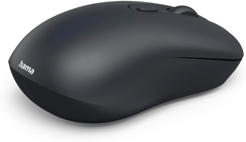 Hama WM-200 Silent Wireless Mouse, 4-Button Optical Mouse, 1000 DPI, 2.4GHz USB Receiver, Ergonomic Ambidextrous Design, Compatible with PC, Laptop, Windows & Mac - Black