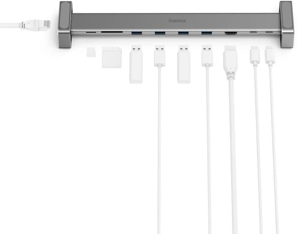 Hama Connect2Office Basic USB-C 9‑Port Docking Station – HDMI 4K, Gigabit LAN, USB‑C PD 100 W, 4× USB‑A, SD/microSD, Removable Feet