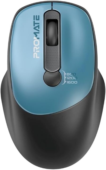 Promate Wireless Mouse, EZGrip Ergonomic Ambidextrous 2.4GHz Mice, Adjustable 1600DPI, 6 million Keystrokes, Nano USB Receiver, 10m Range, 120-hour Working Time for Laptops, PC