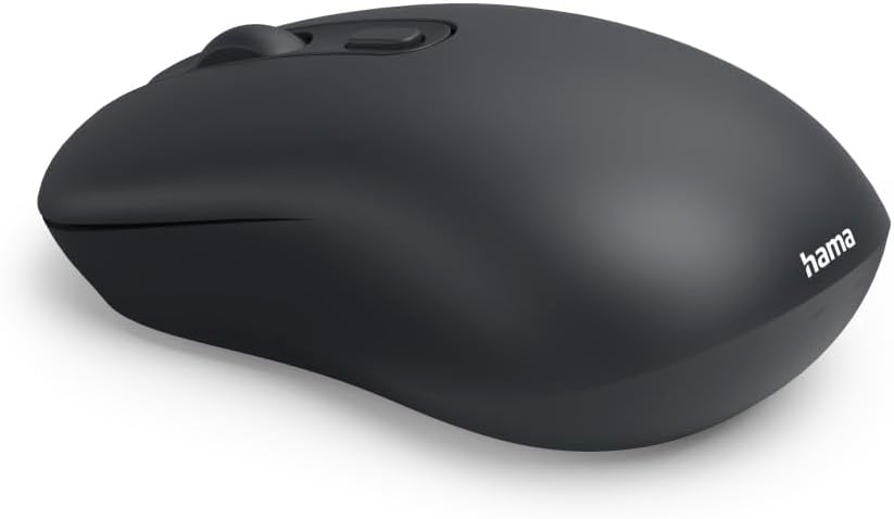 Hama WM-200 Silent Wireless Mouse, 4-Button Optical Mouse, 1000 DPI, 2.4GHz USB Receiver, Ergonomic Ambidextrous Design, Compatible with PC, Laptop, Windows & Mac - Black
