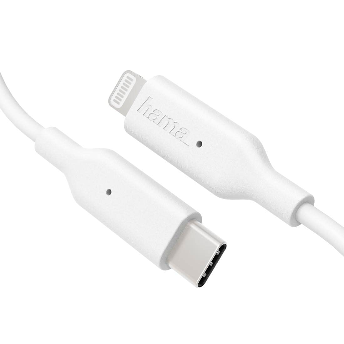كابل شحن ونقل بيانات من USB-C إلى Lightning من Hama 183295 بطول 1 م، معتمد من Apple MFi، يدعم الشحن السريع بتقنية توصيل الطاقة، USB 2.0 بسرعة 480Mbps، بتيار يصل إلى 3A، لأجهزة iPhone وiPad وiPod، باللون الأبيض