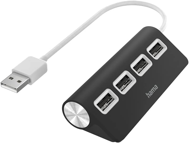 هاما 00200119 موزع خارجي 4 منافذ USB 2.0، يعمل بمنفذ USB، أسود