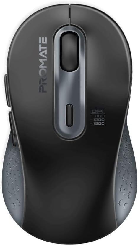 Promate Wireless Mouse, Ergonomic Ambidextrous Wireless Mice with Dual Mode Connectivity, Bluetooth v5.3, 2.4Ghz Transmission, Adjustable 1600DPI, 150H Working Time, Ken