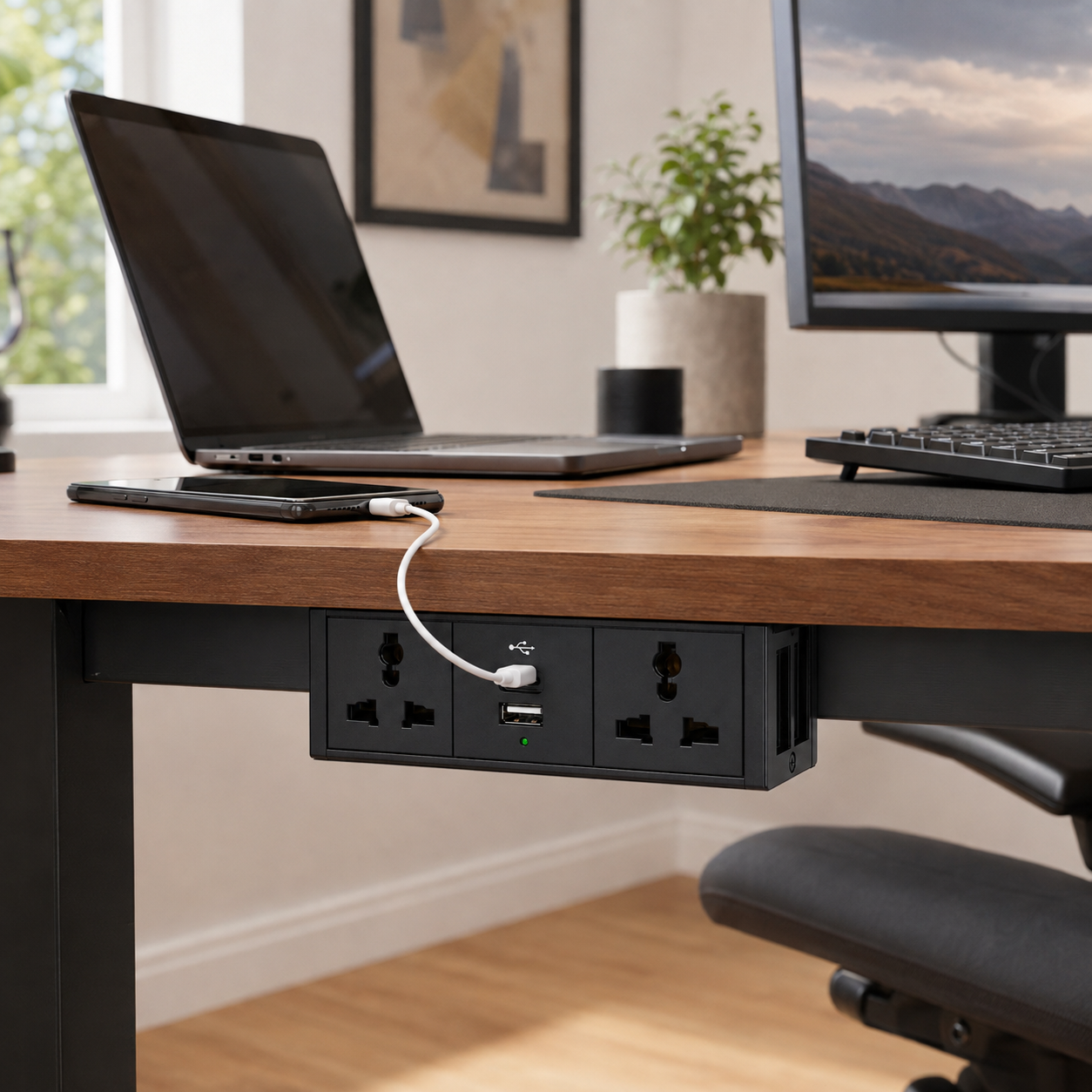 Avetron Under-Desk Power Box with USB-A & USB-C Charger and Dual Universal Sockets