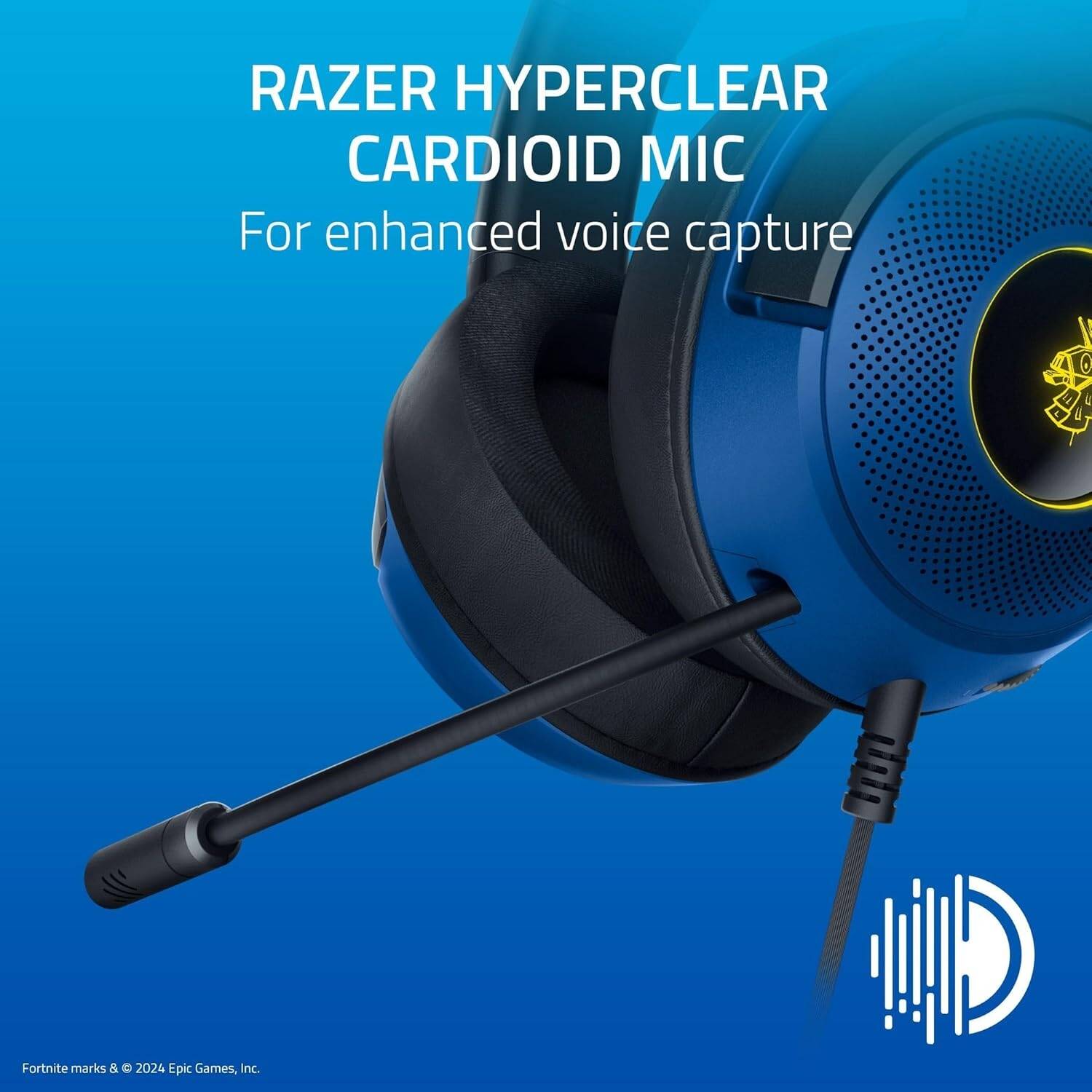 Razer Kraken V3 X Wired USB Gaming Headset - Fortnite Edition, 40mm TriForce Drivers, Chroma RGB Lighting, HyperClear Cardioid Mic, 7.1 Surround Sound, 285g Lightweight, Blue