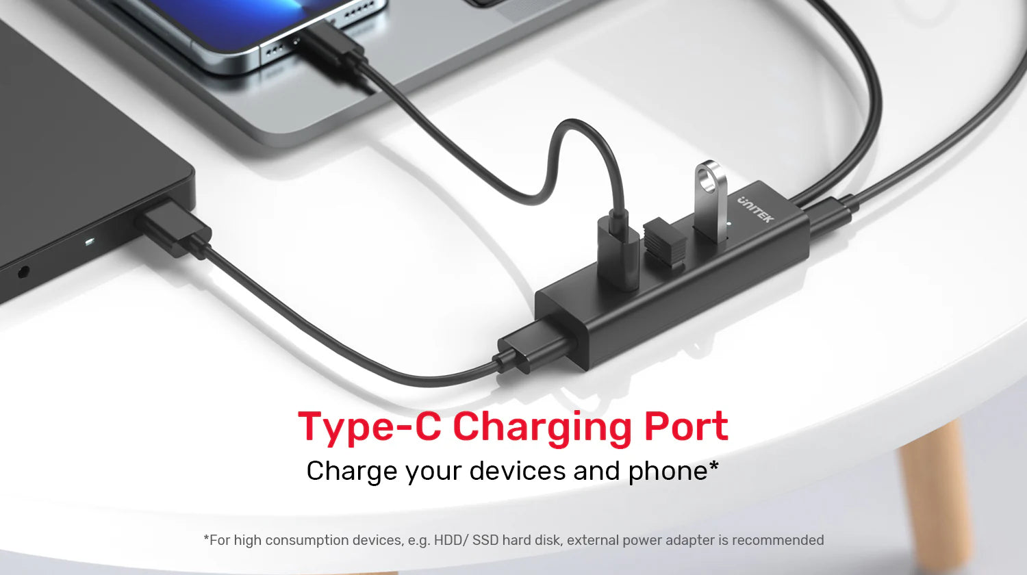 UNITEK USB-C 4-Port Hub, 5Gbps High-Speed USB Expansion Adapter with 4 USB-A Ports, Plug & Play for Laptop, PC, MacBook