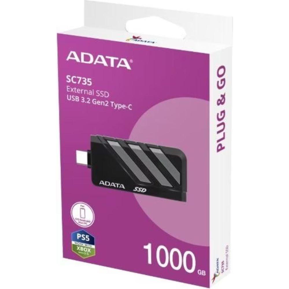ADATA SC735 Portable External SSD – 1TB , Retractable USB-C, MIL-STD Drop Resistance