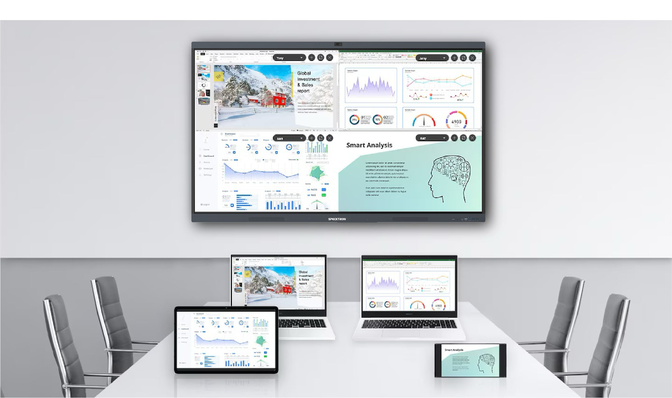 Specktron UDX-S2 Pro Series شاشة تفاعلية 75 بوصة بدقة 4K – لوحة ذكية متعددة اللمس مع نظام أندرويد 14 وWindows، وكاميرا AI بدقة 50 ميجابكسل، ومشاركة لاسلكية BYOM