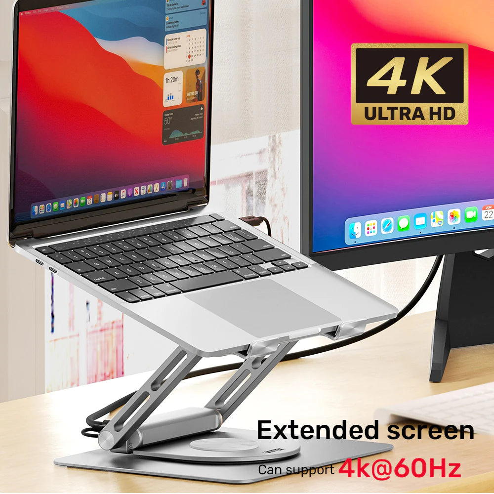 تجمع محطة إرساء الكمبيوتر المحمول USB-C من UNITEK بين وظائف قاعدة الكمبيوتر المحمول وحامل الكمبيوتر المحمول