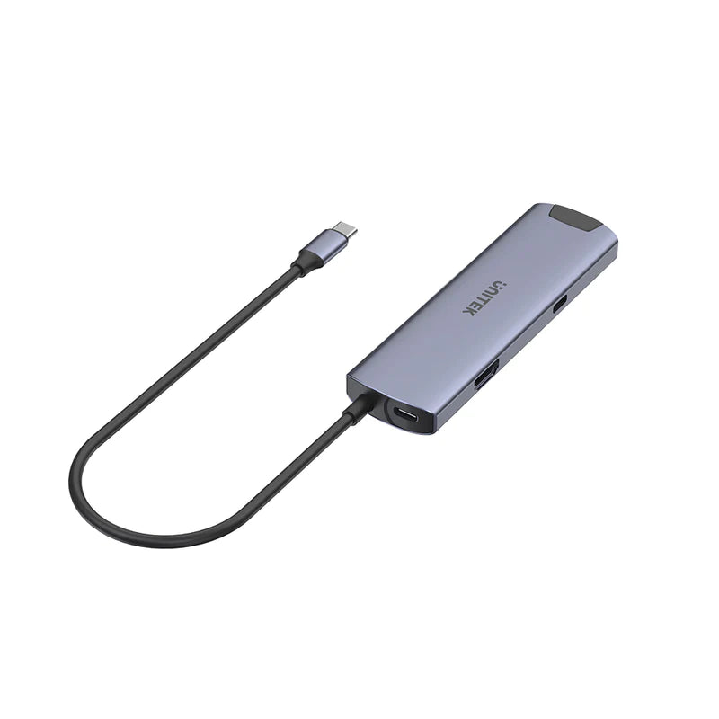 UNITEK multiport USB-C hub allows you to create workstation anytime, anywhere. The hub can connect your USB-C laptop to multiple devices and project the images on monitor/ projectors