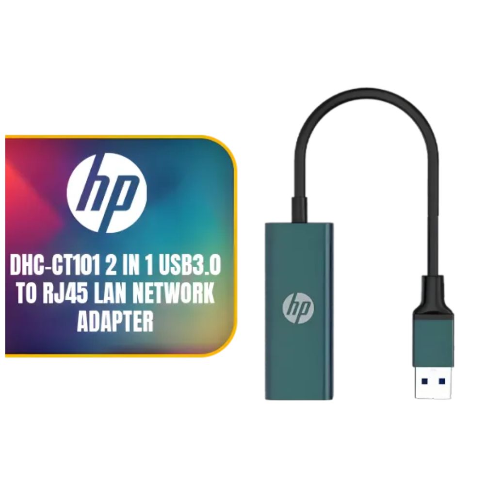 HP DHC-CT101 2 IN 1 USB3.0 to RJ45 Lan Gigabit Ethernet Network Adapter - 1000Mbps Transmission Speed - Compatible With Multiple Systems - Aluminum Alloy Material