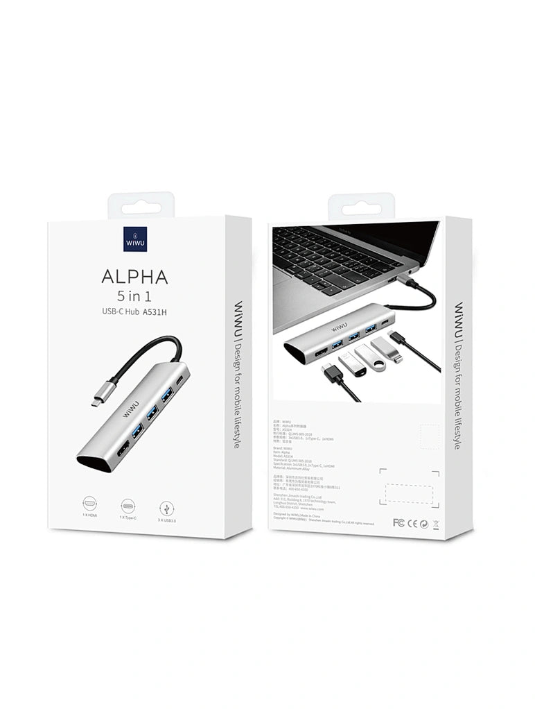 WIWU ALPHA 5 IN 1 USB-C HUB A531H - GRAY