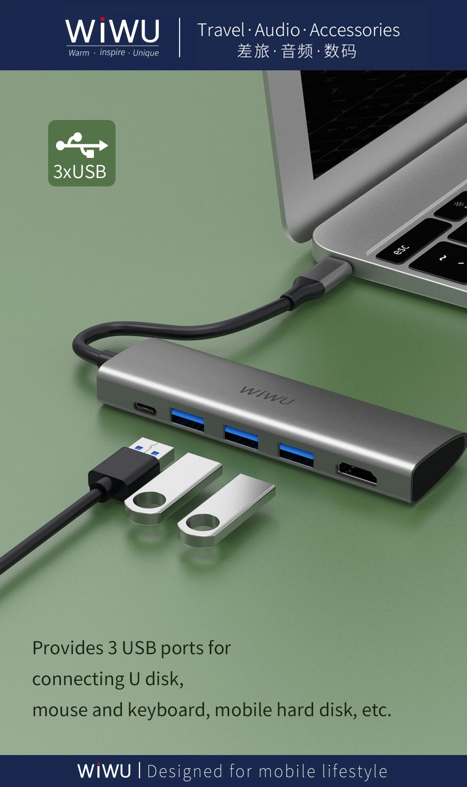 WIWU ALPHA 5 IN 1 USB-C HUB A531H - GRAY