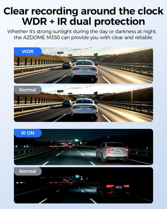 AZDOME M350 4-Channel 360° Dash Cam, 2.5K Front + 1080P Rear & Inside Cameras, GPS, Wi-Fi, IR Night Vision, Voice Control, Supercapacitor, Apple CarPlay Support
