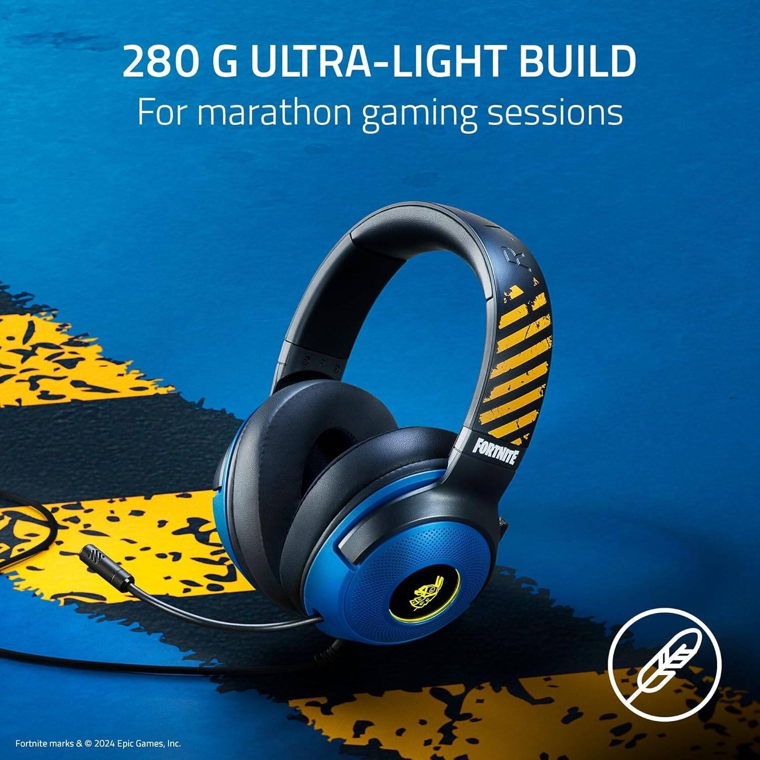 Razer Kraken V3 X Wired USB Gaming Headset - Fortnite Edition, 40mm TriForce Drivers, Chroma RGB Lighting, HyperClear Cardioid Mic, 7.1 Surround Sound, 285g Lightweight, Blue