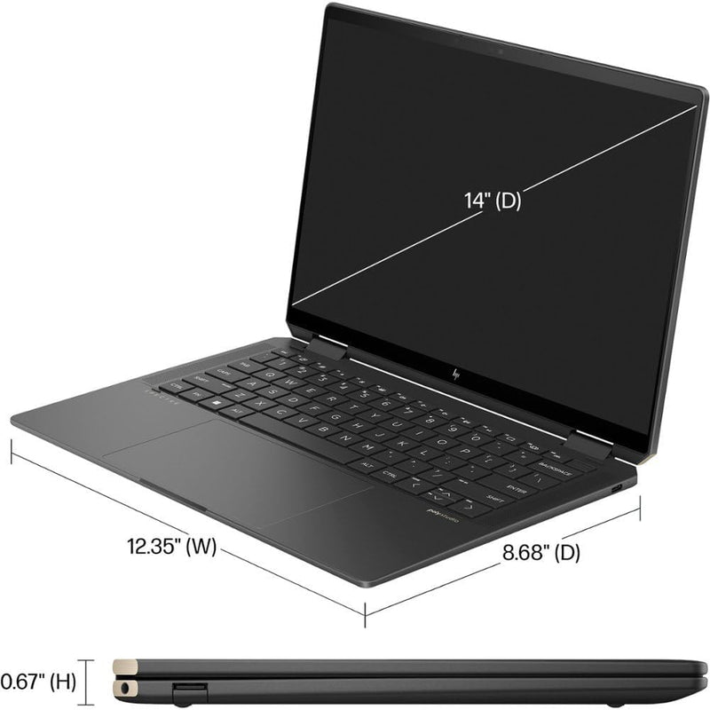 لاب توب HP Spectre x360 14-eu0013dx بشاشة لمس 14 بوصة 2.8K OLED تعمل باللمس - Core Ultra 7 155H - ذاكرة وصول عشوائي 16 جيجابايت - SSD 1 تيرابايت - مشترك - نظام التشغيل Win 11 (أسود الليل)