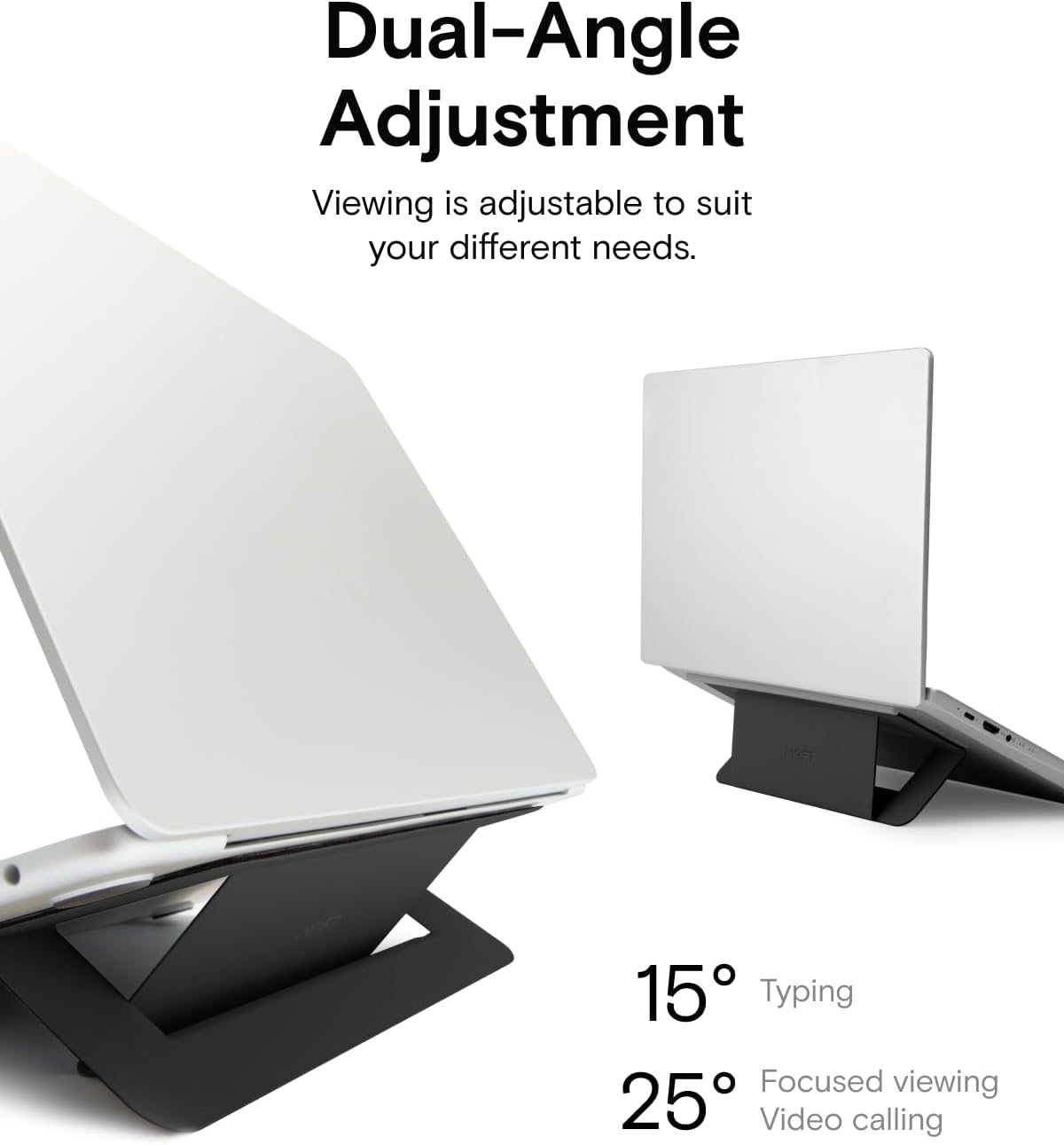 MOFT Laptop Stand for Desk, Adhesive Airflow Laptop Cooling Riser for Heat Dissipation with 2 Adjustable Viewing Angles, Foldable & Portable Computer Stand Compatible with Laptops 11"-16", Black