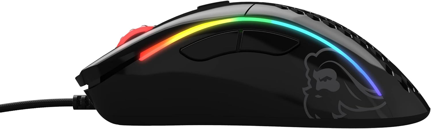 فأرة الألعاب Glorious Model D، فائقة الخفة بوزن 68 جرام مع تصميم خلية النحل، إضاءة RGB، سلكية، تصميم مريح لليد اليمنى، مستشعر عالي الدقة، كابل Ascended، أقدام PTFE، أسود لامع