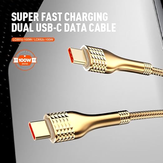 LDNIO LC652C-100W USB-C to USB-C Cable with 480MBps Data Transfer Speed 2M Length, Woven Aluminum Foil Type C Fast Charging