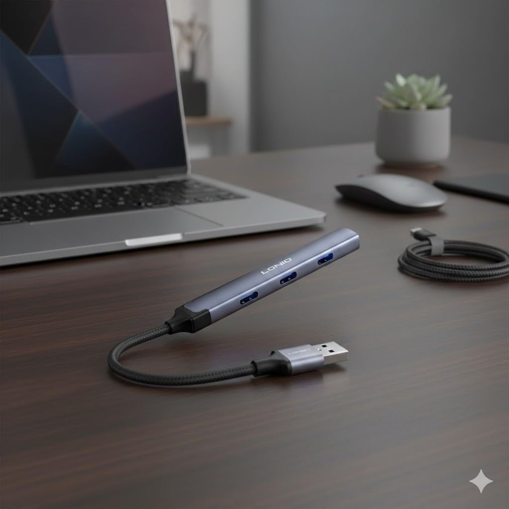 LDNIO DS-74U موزع USB متعدد الوظائف 4 في 1 مع منفذين USB 3.0 وثلاثة منافذ USB-C، نقل بيانات عالي السرعة حتى 5 جيجابت في الثانية، كابل بطول 120 مم، محول متعدد المنافذ لأجهزة الكمبيوتر، اللابتوب والأجهزة المحمولة